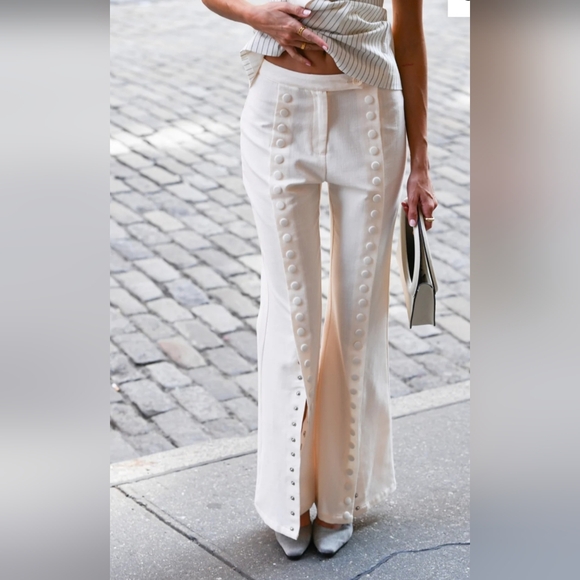 Yellow The Label Pants - NWT Fabio Linen Mid-rise Snap Wide-leg Trousers By Yellow The Label Size XS